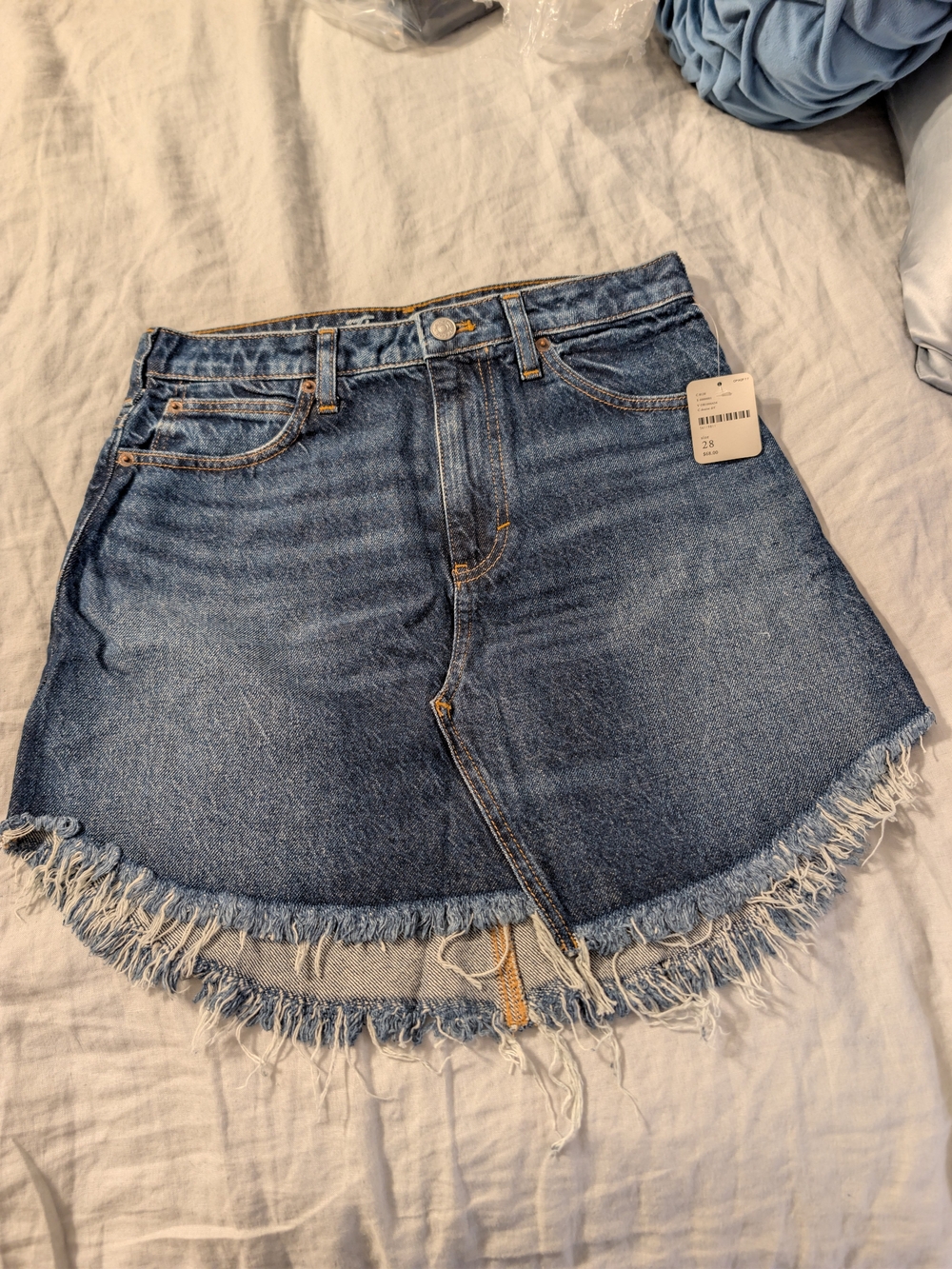 NWT Free People We The Free Bailey Denim Fringe Mini Skirt Size 28